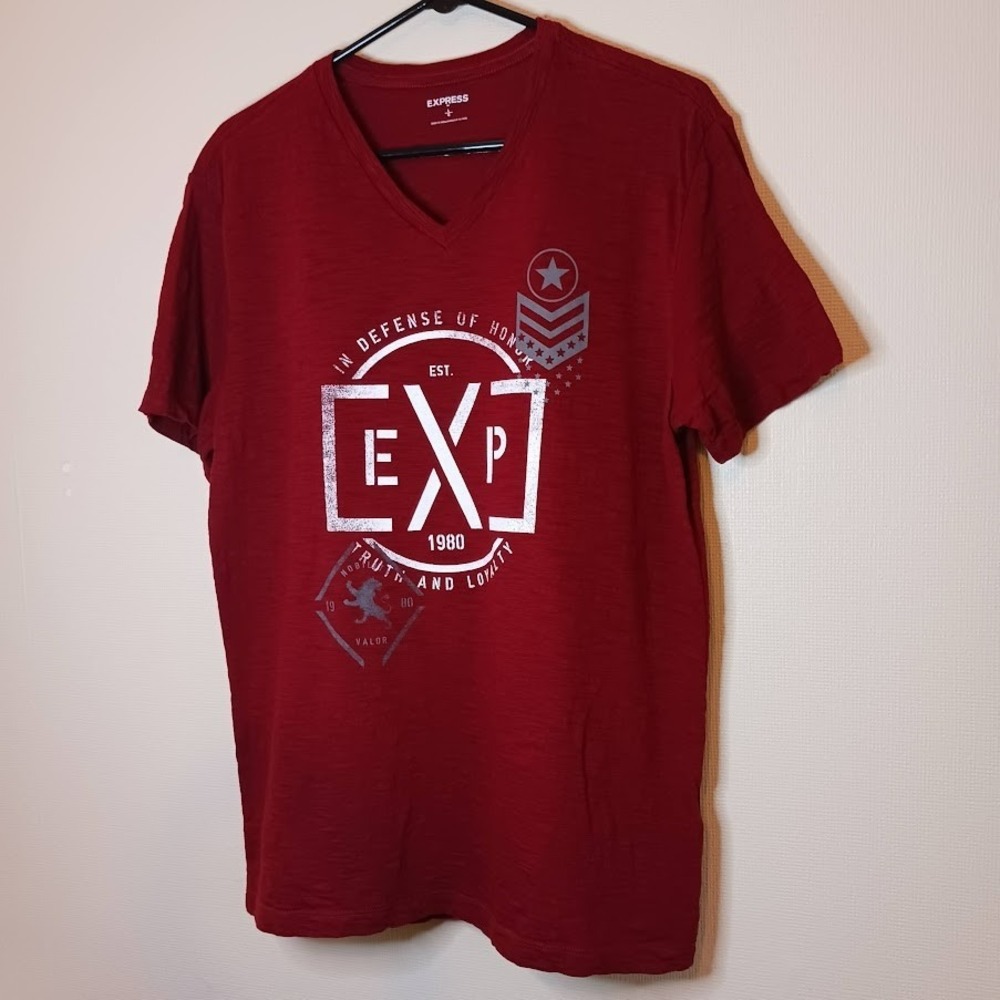 Express Short‎ Sleeve V-Neck Shirt Cotton Red Size Large - Picture 2 of 8